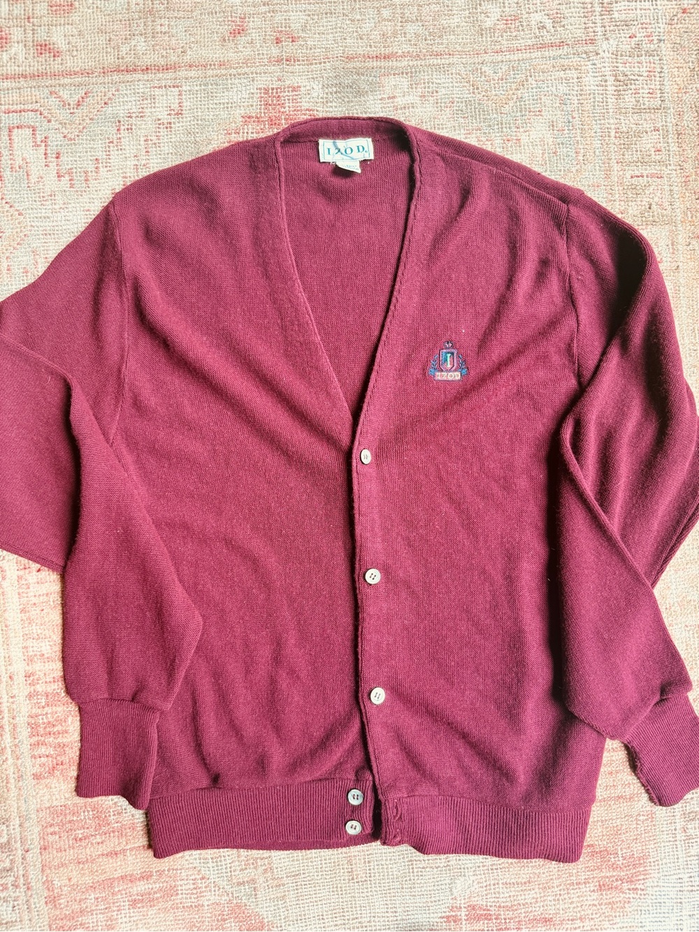 Vintage 80s izod Men's Burgundy Button-Up V-Neck Cardigan